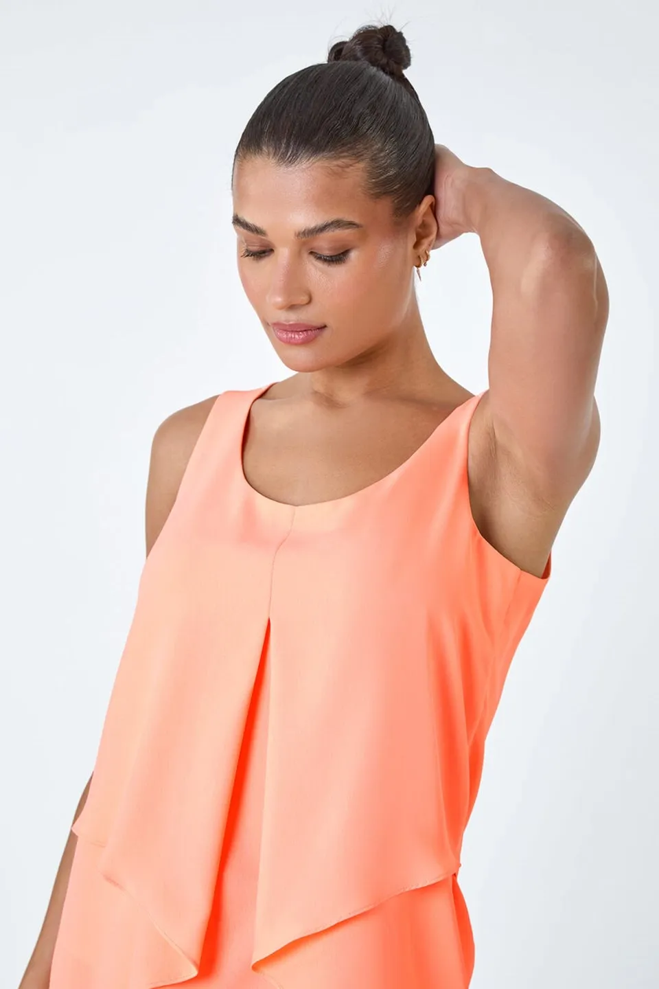 Roman Orange Asymmetric Sleeveless Vest Top