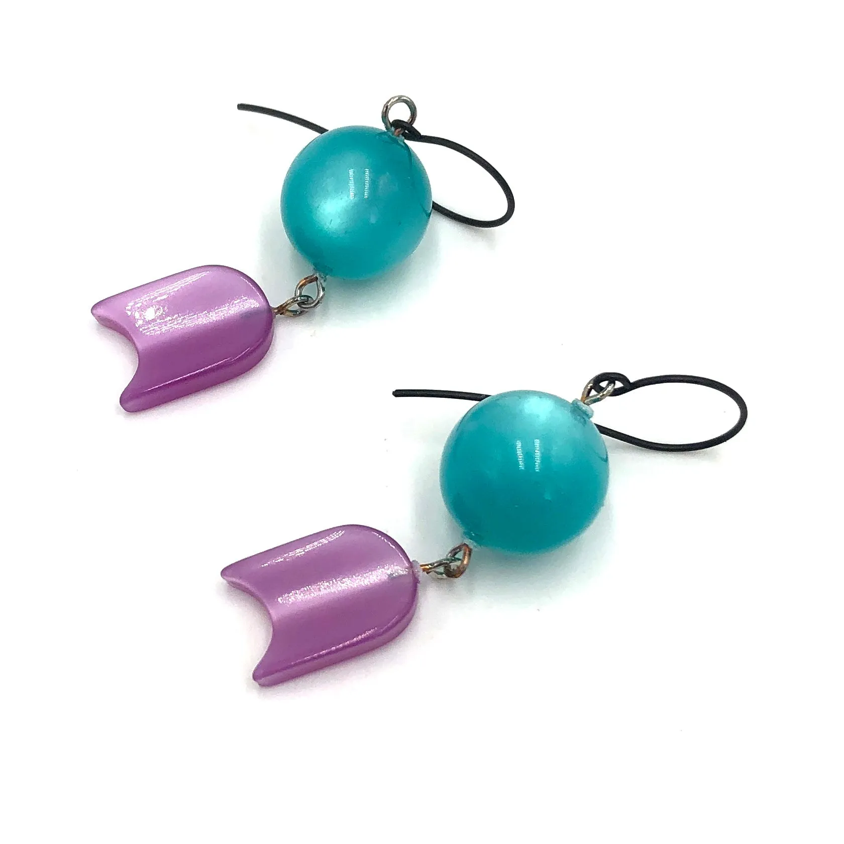 Round Teal and Lilac Moonglow Statement Earrings