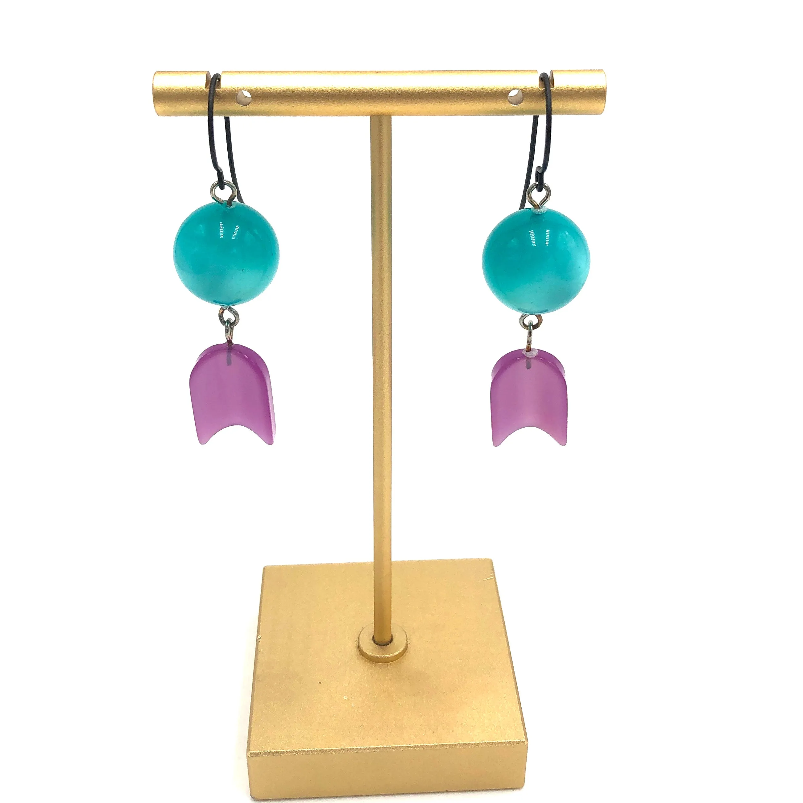 Round Teal and Lilac Moonglow Statement Earrings