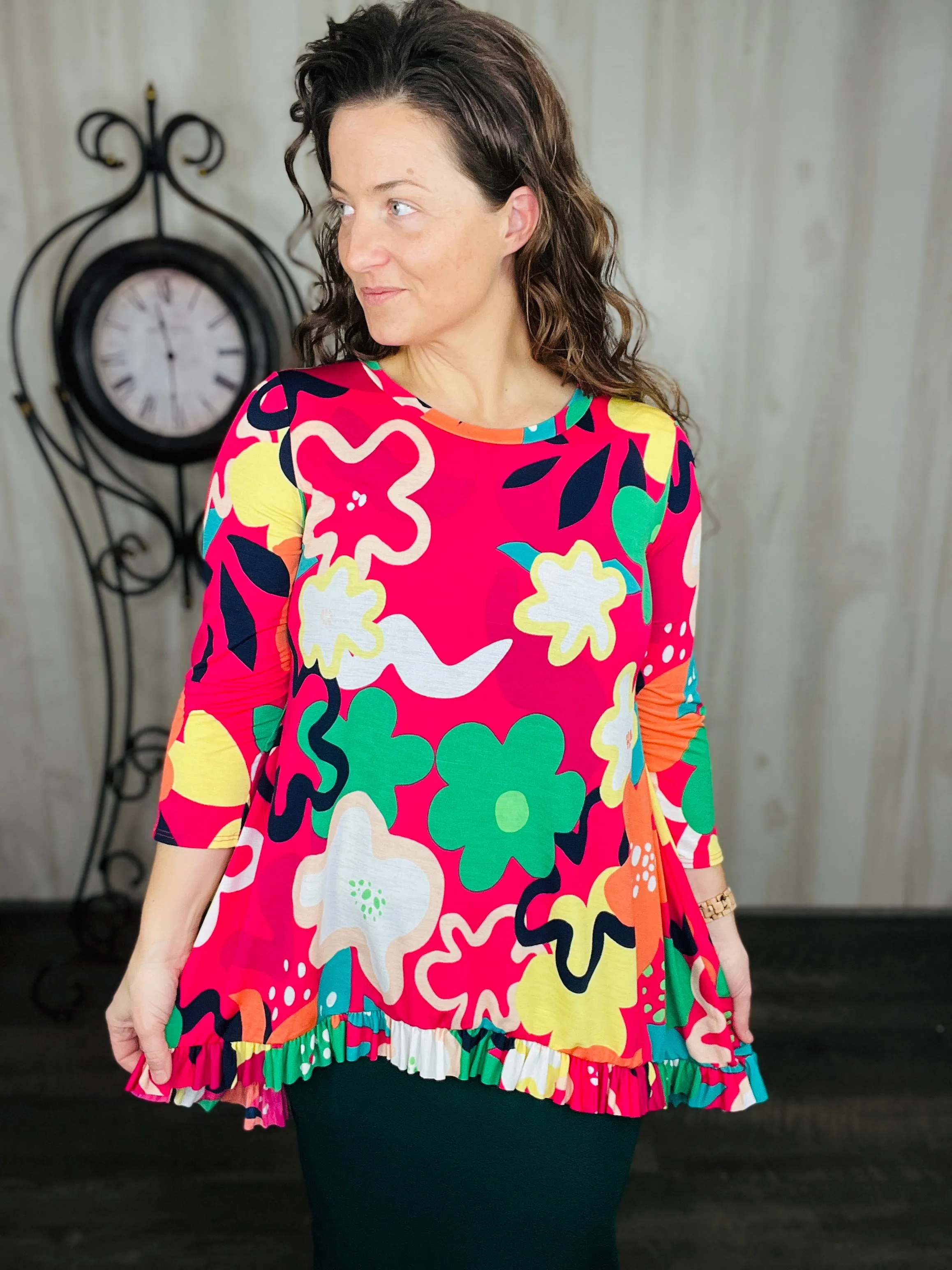 Samantha Ruffle High Low Tunic- Vintage Wild Flowers