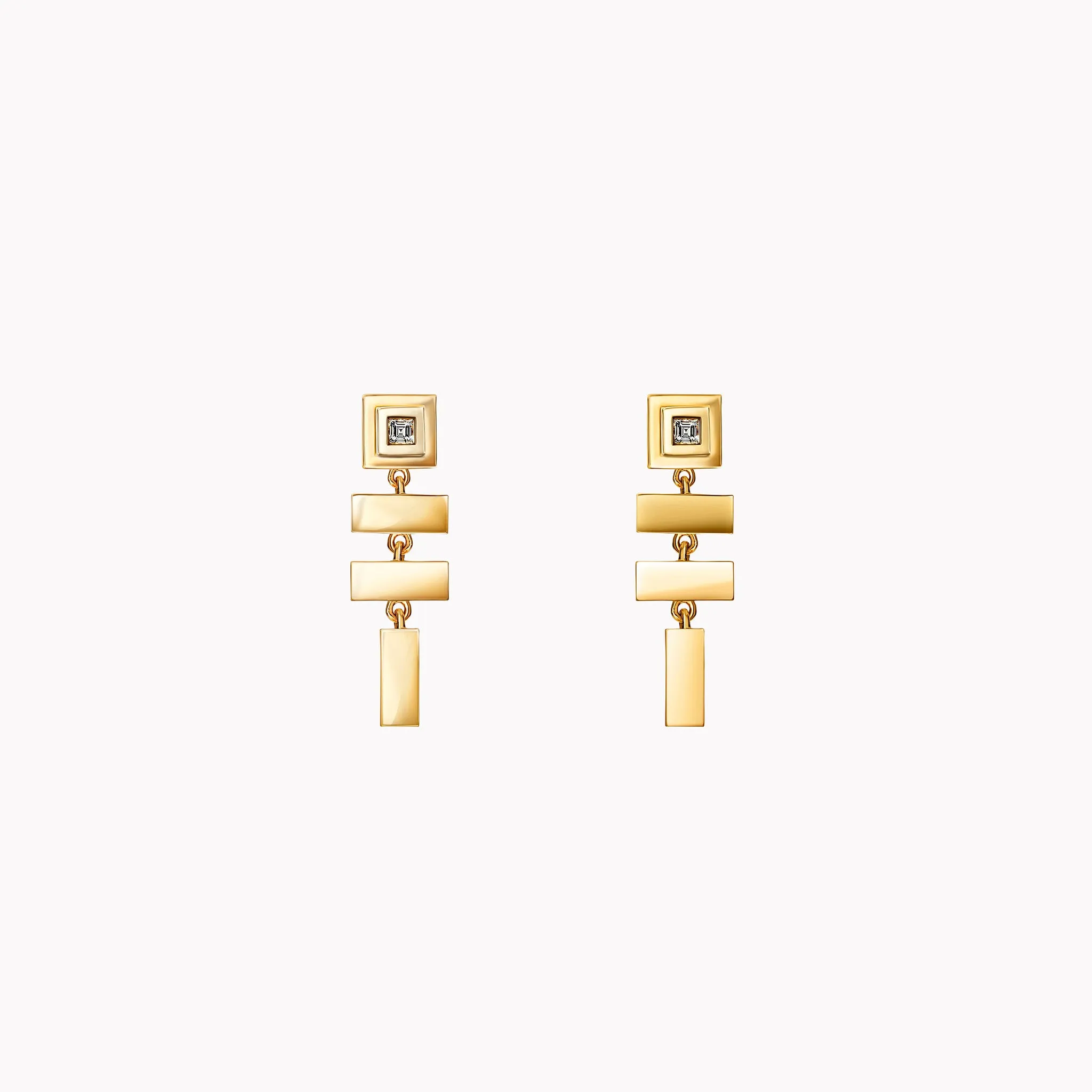 Scattered Gold Bar & Carre Diamond Staircase Earrings