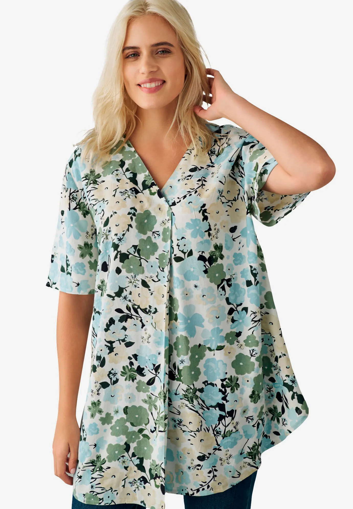 Short Sleeve Inverted Pleat Tunic