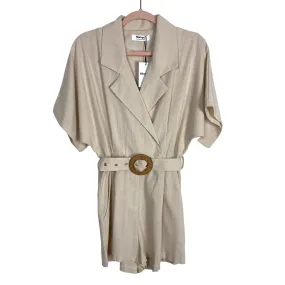 Showpo Biscuit Thaisa Short Sleeve Collared Belted Romper NWT- Size 4 (Runs Large)