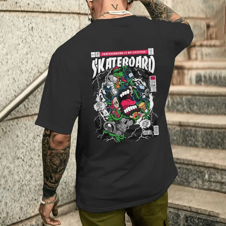 Skateboard Hand Hand Screaming Skateboard 80S Men's T-shirt Back Print