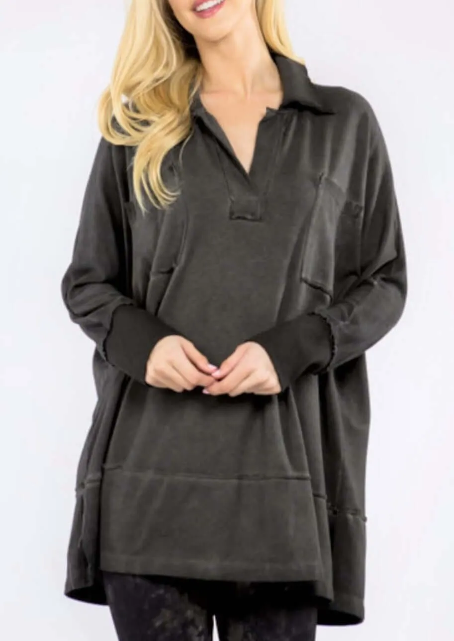 Slouchy Oversized Raw Edge Tunic Made in USA