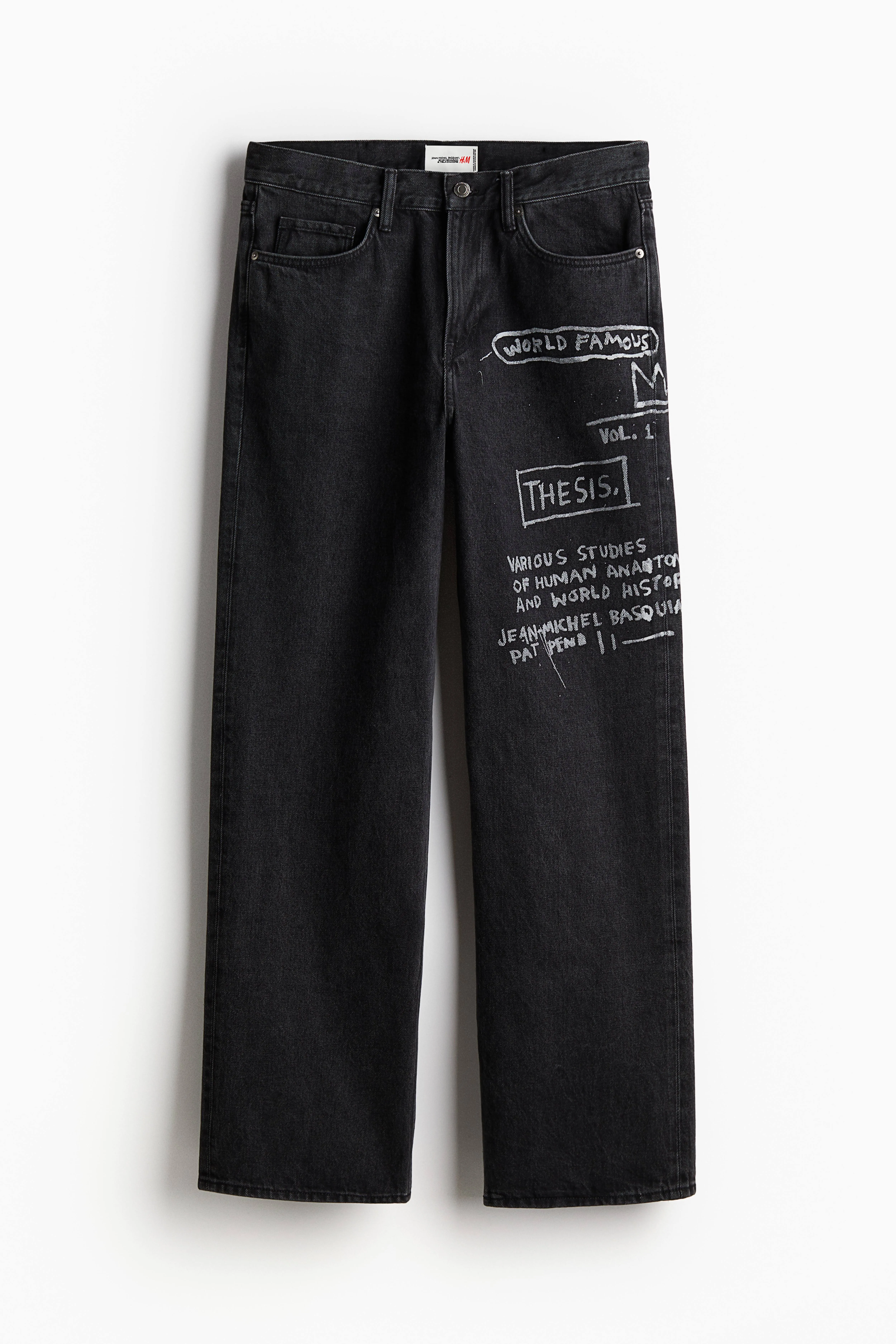 Straight Relaxed Jeans - Regular waist - Extra-long legs - Denim black/Basquiat - Men | H&M GB