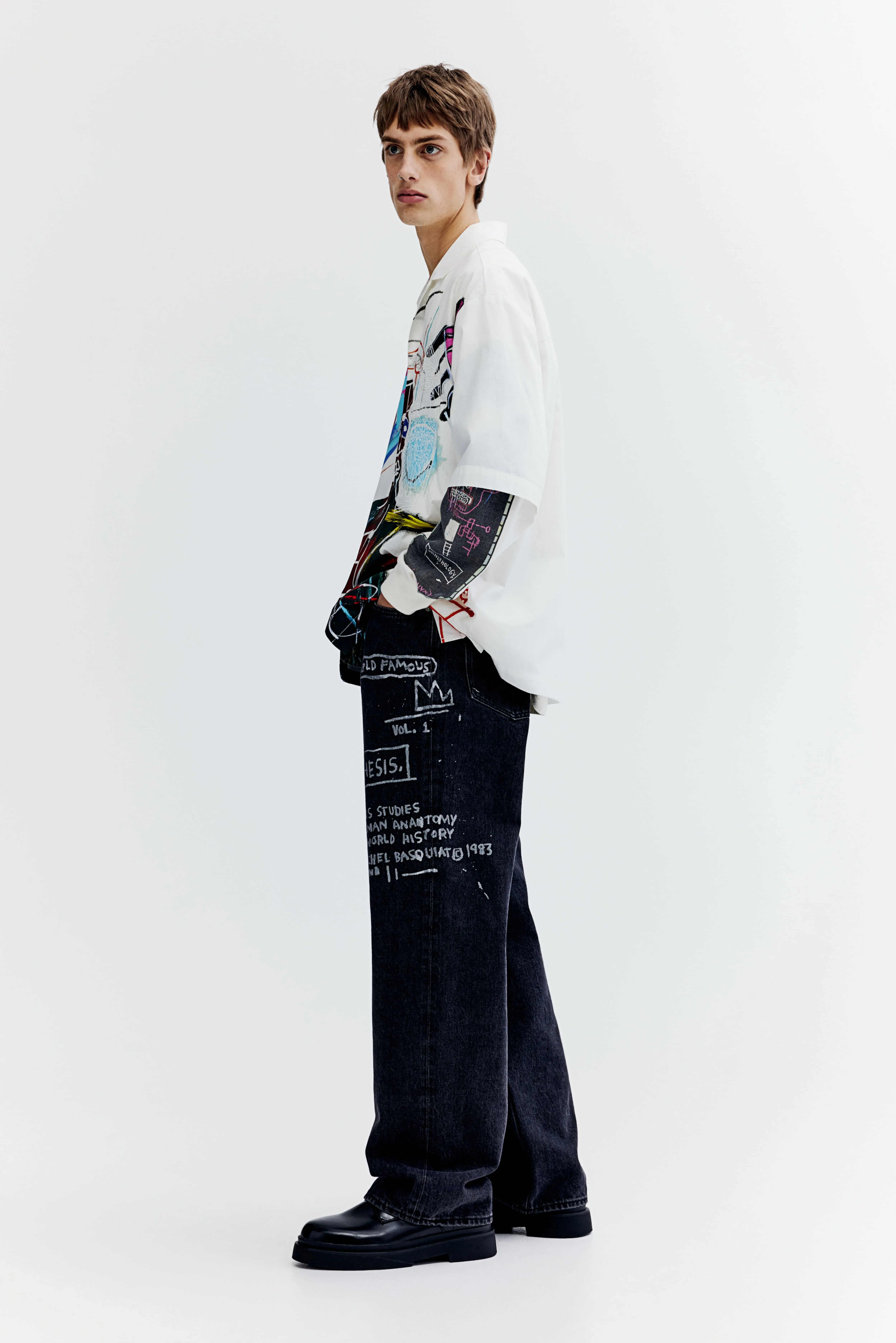 Straight Relaxed Jeans - Regular waist - Extra-long legs - Denim black/Basquiat - Men | H&M GB