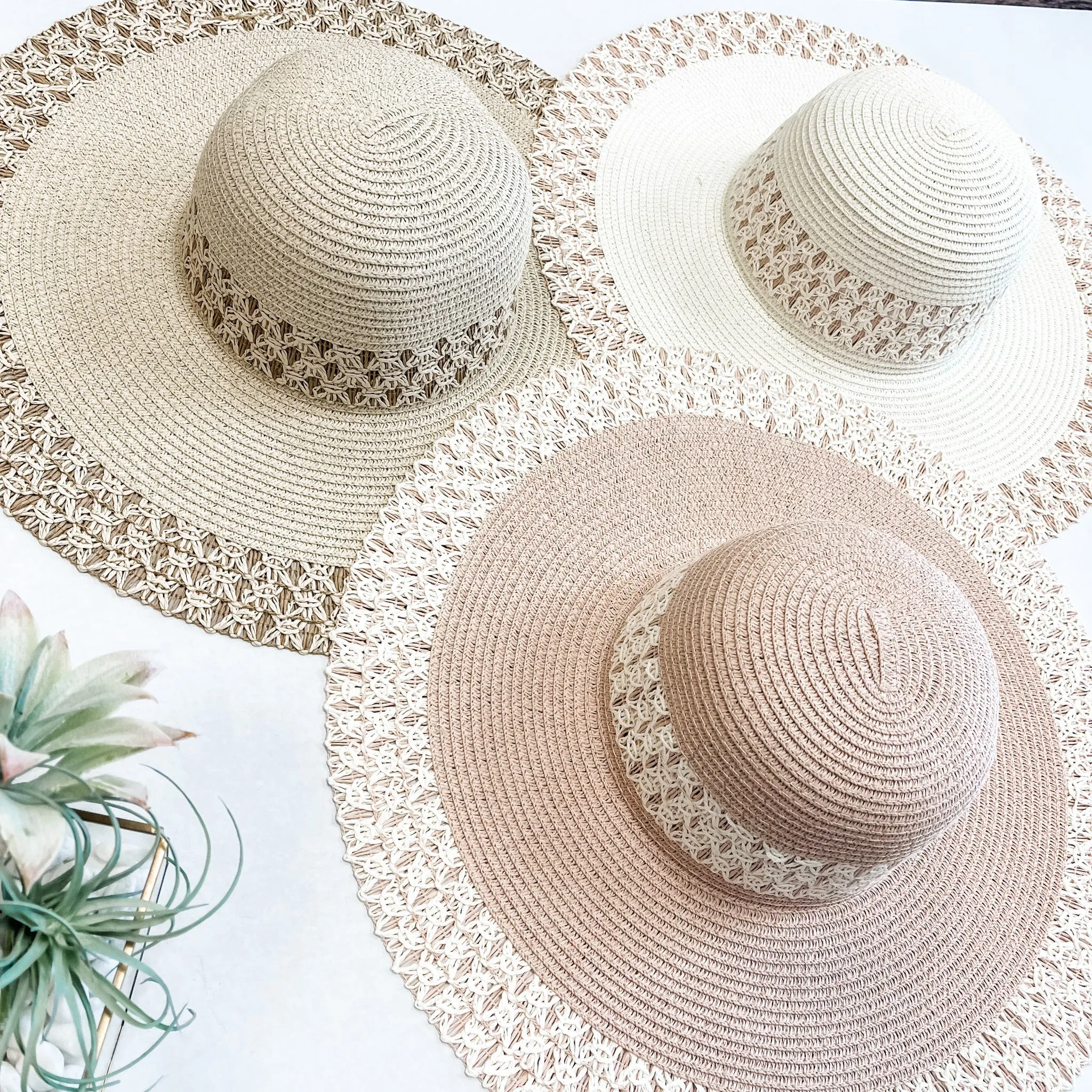 Straw Sun Hat - Cream/Pink-