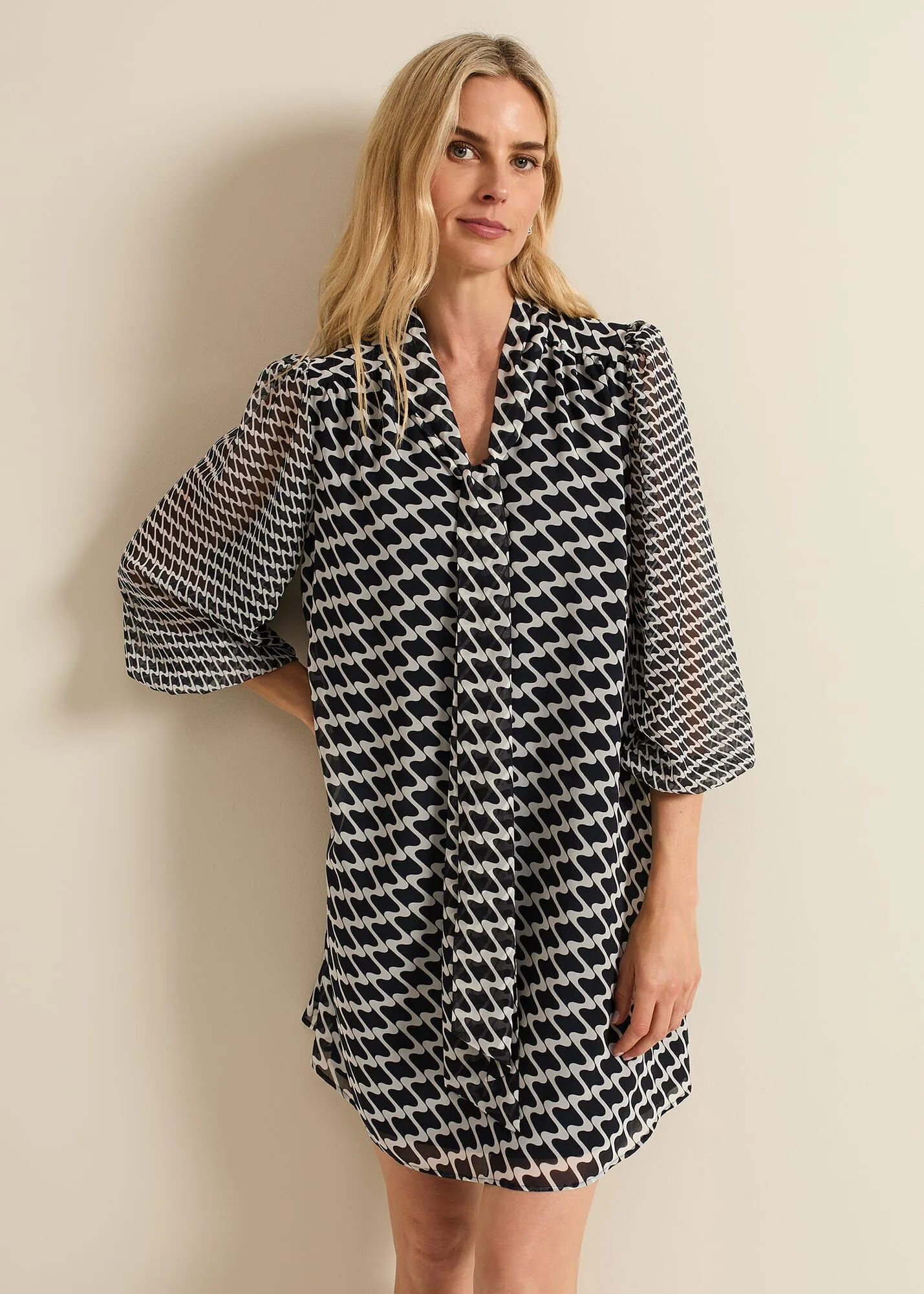 Suki Navy Geo Tunic Mini Dress