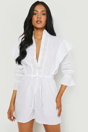 Tall Cotton Poplin Frill Detail Romper