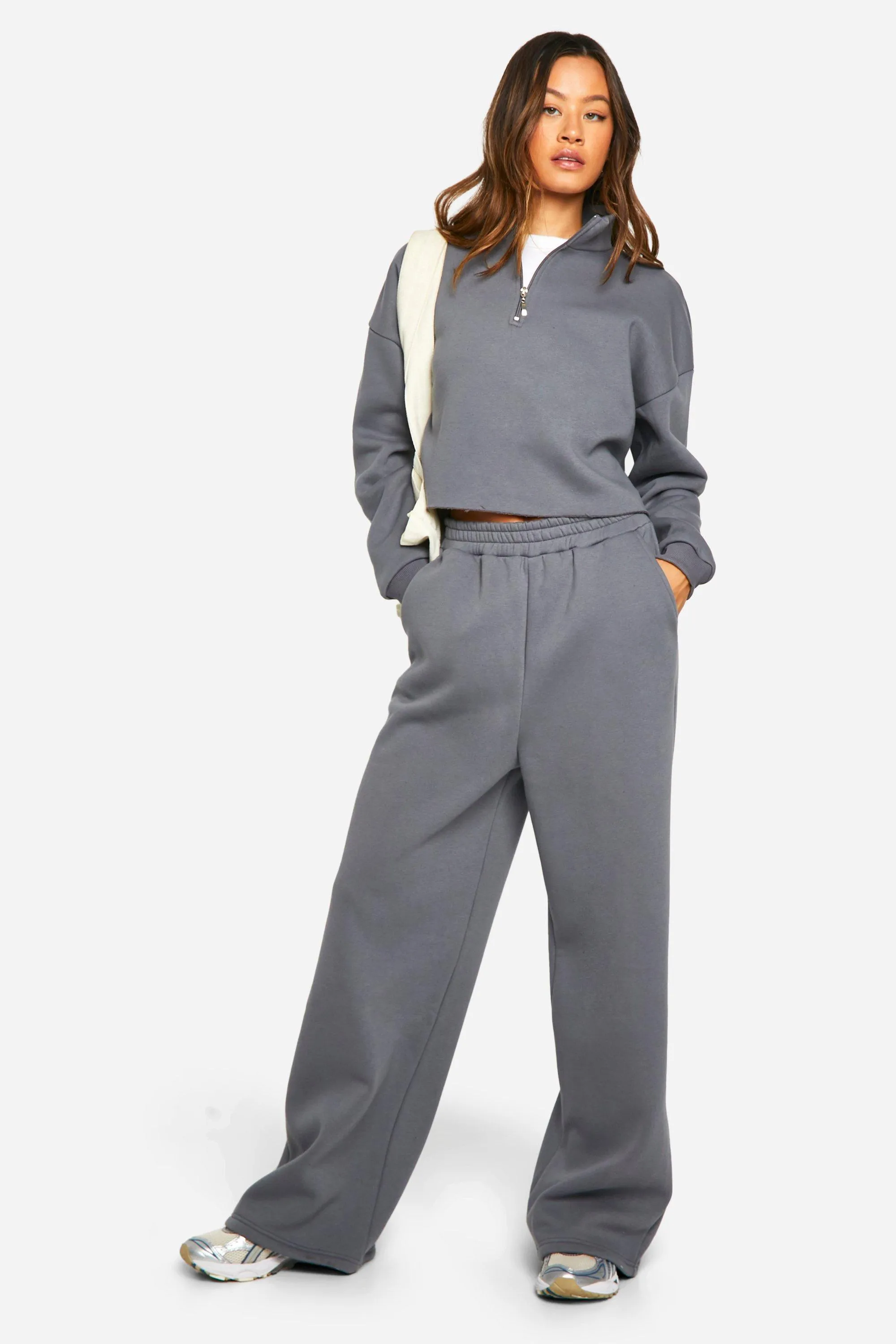 Tall Half Zip Cropped Sweatshirt Wide Leg Tracksuit