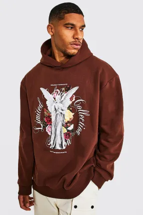 Tall Oversized Floral Statue Print Hoodie | boohooMAN UK