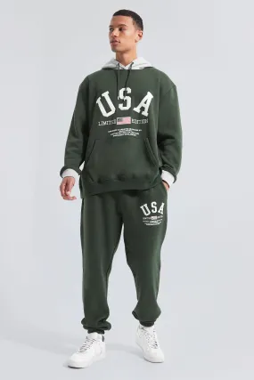 Tall Oversized Usa Varsity Hooded Tracksuit | boohooMAN UK