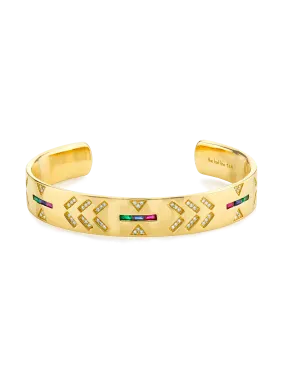 Tattoo Cuff Bracelet - White Diamond / 14k Yellow Gold