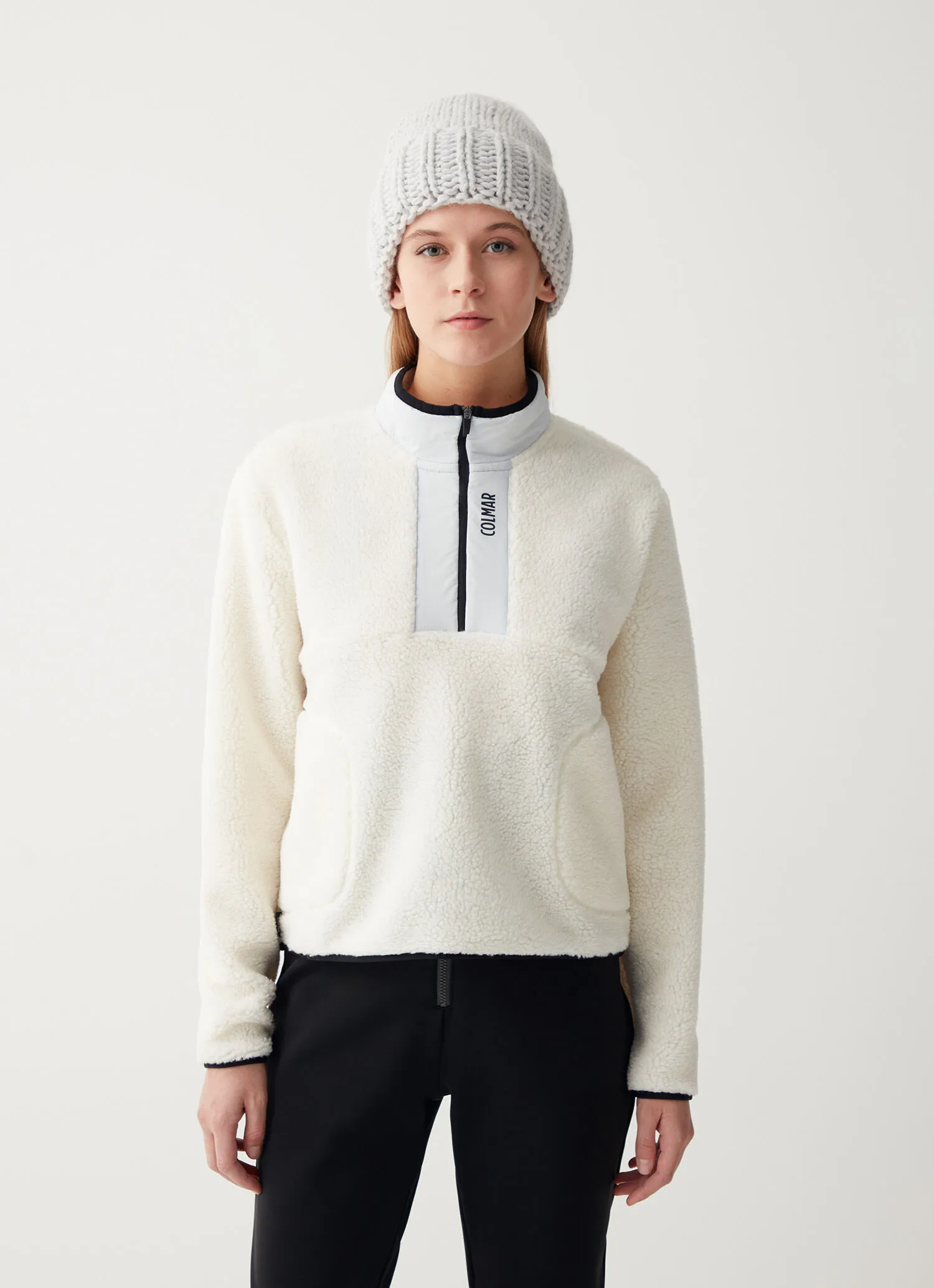 Teddy-effect thermal ski sweatshirt with half-zip-