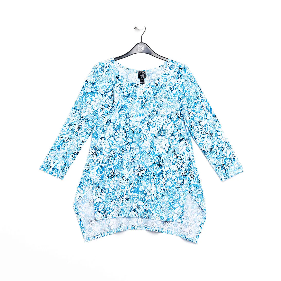 Textured Parachute Hem Tunic - Floral Rain-Turquoise - Final Sale!