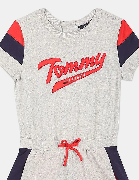 Tommy Hilfiger Kids Girls Grey Schmackary Knit Appliqued Romper