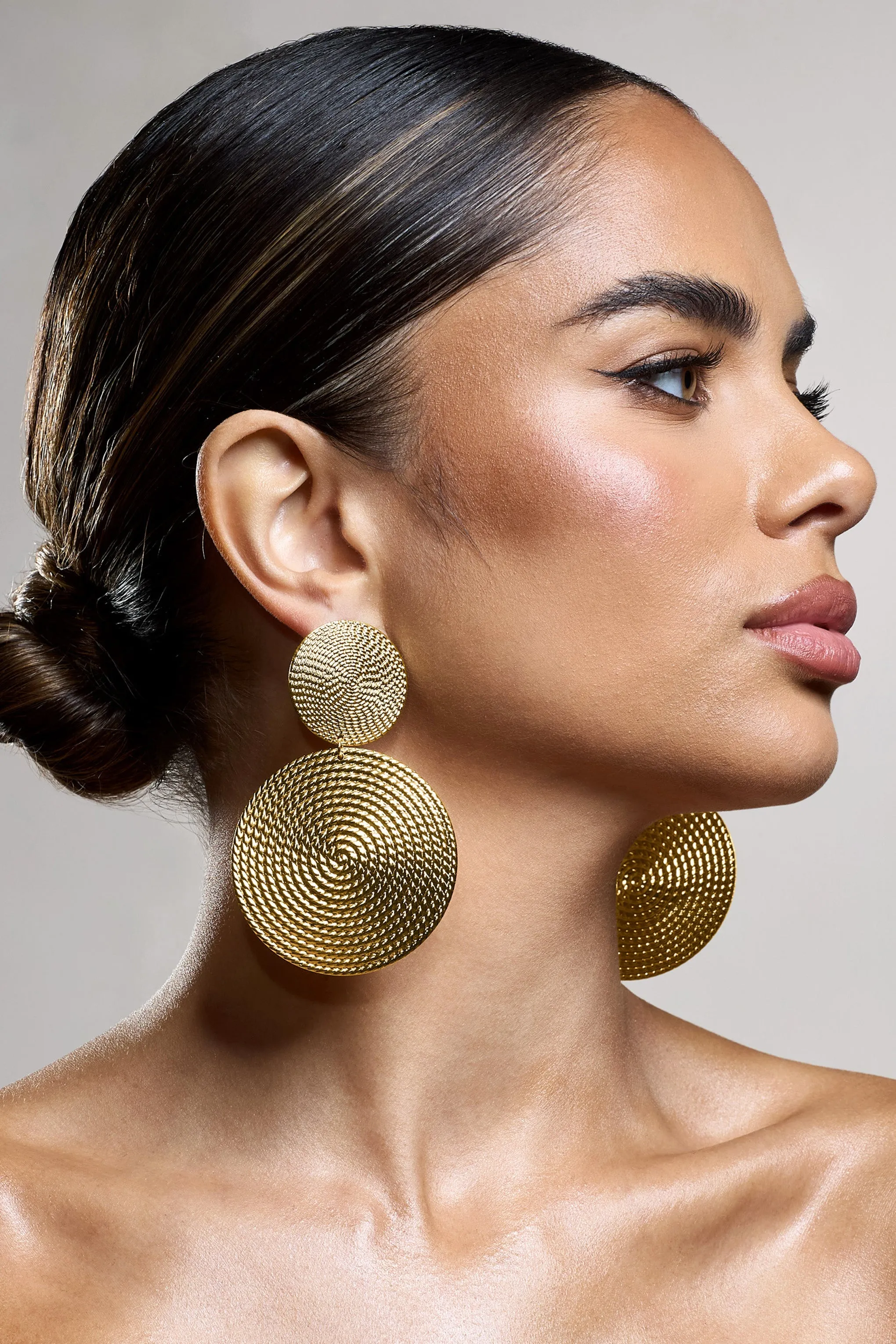 Tranquil | Gold Textured Disc Drop Earrings