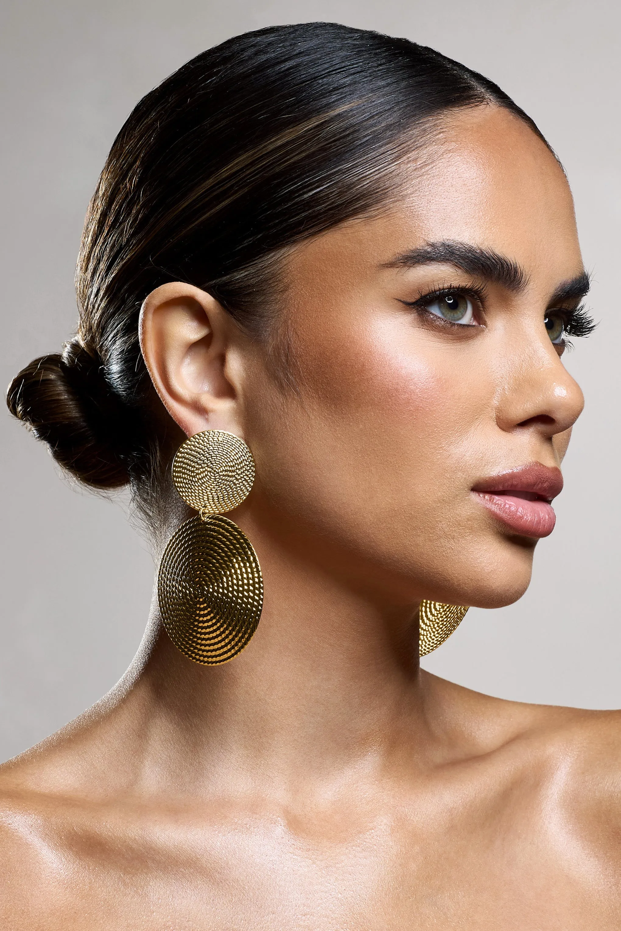 Tranquil | Gold Textured Disc Drop Earrings