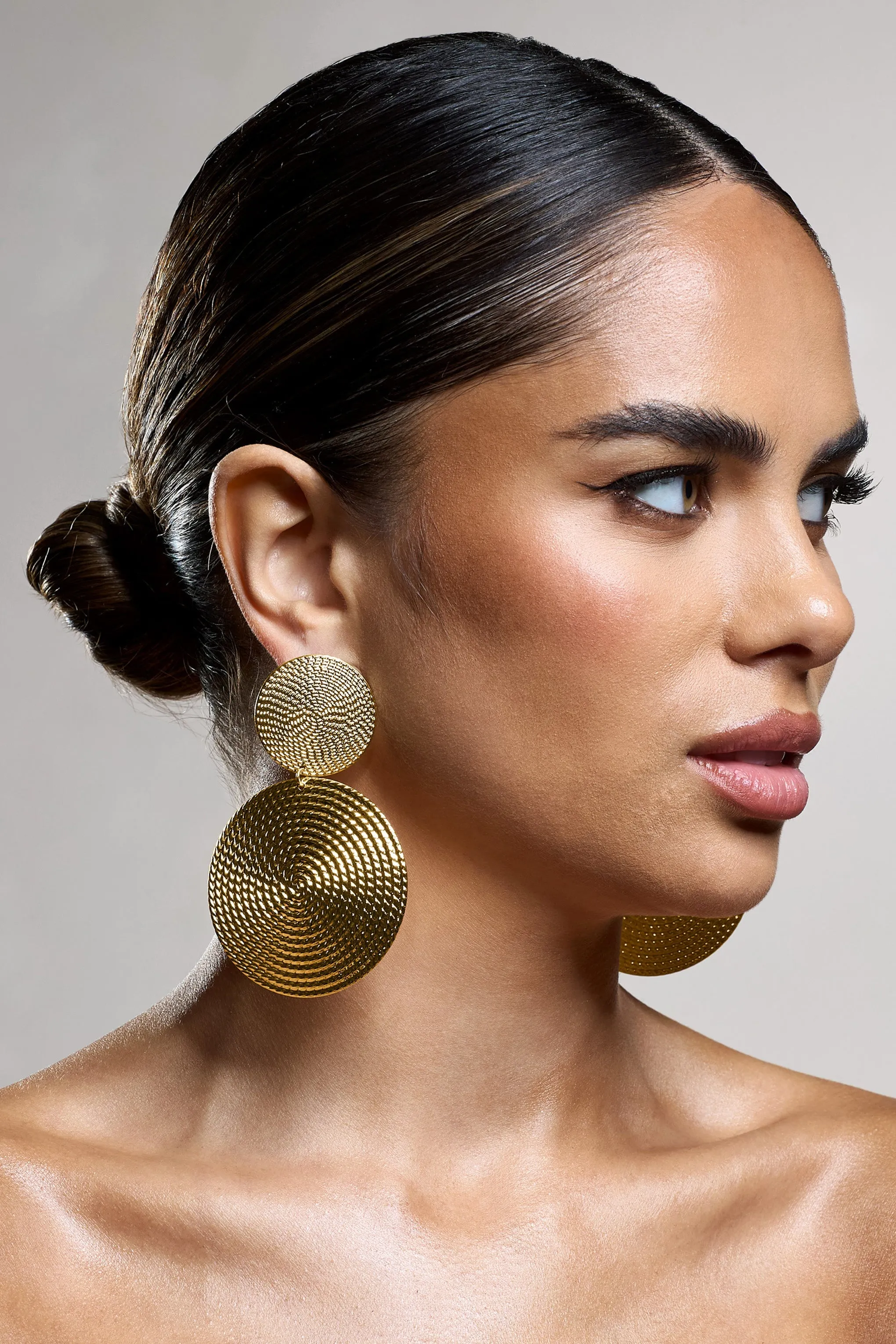 Tranquil | Gold Textured Disc Drop Earrings