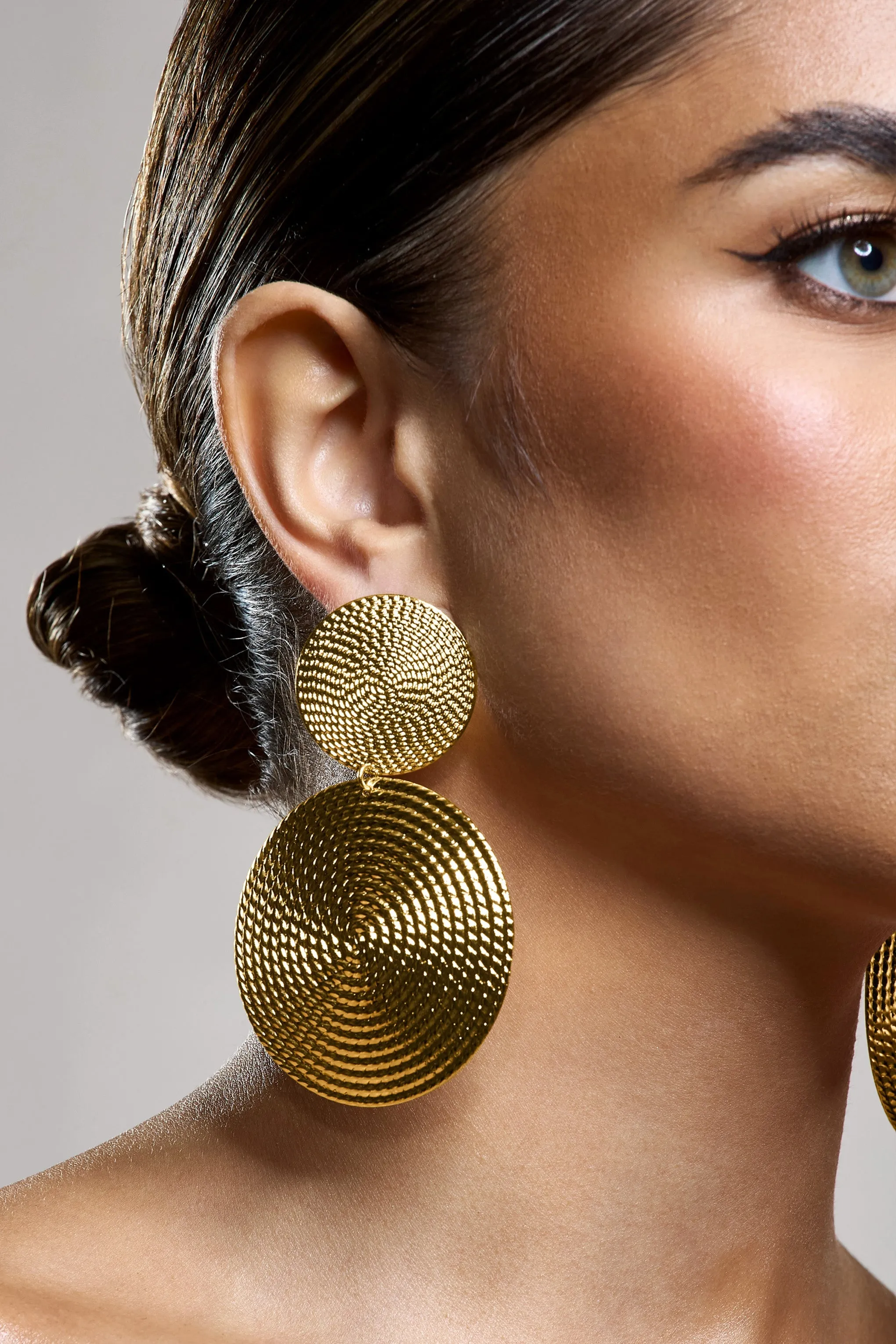 Tranquil | Gold Textured Disc Drop Earrings