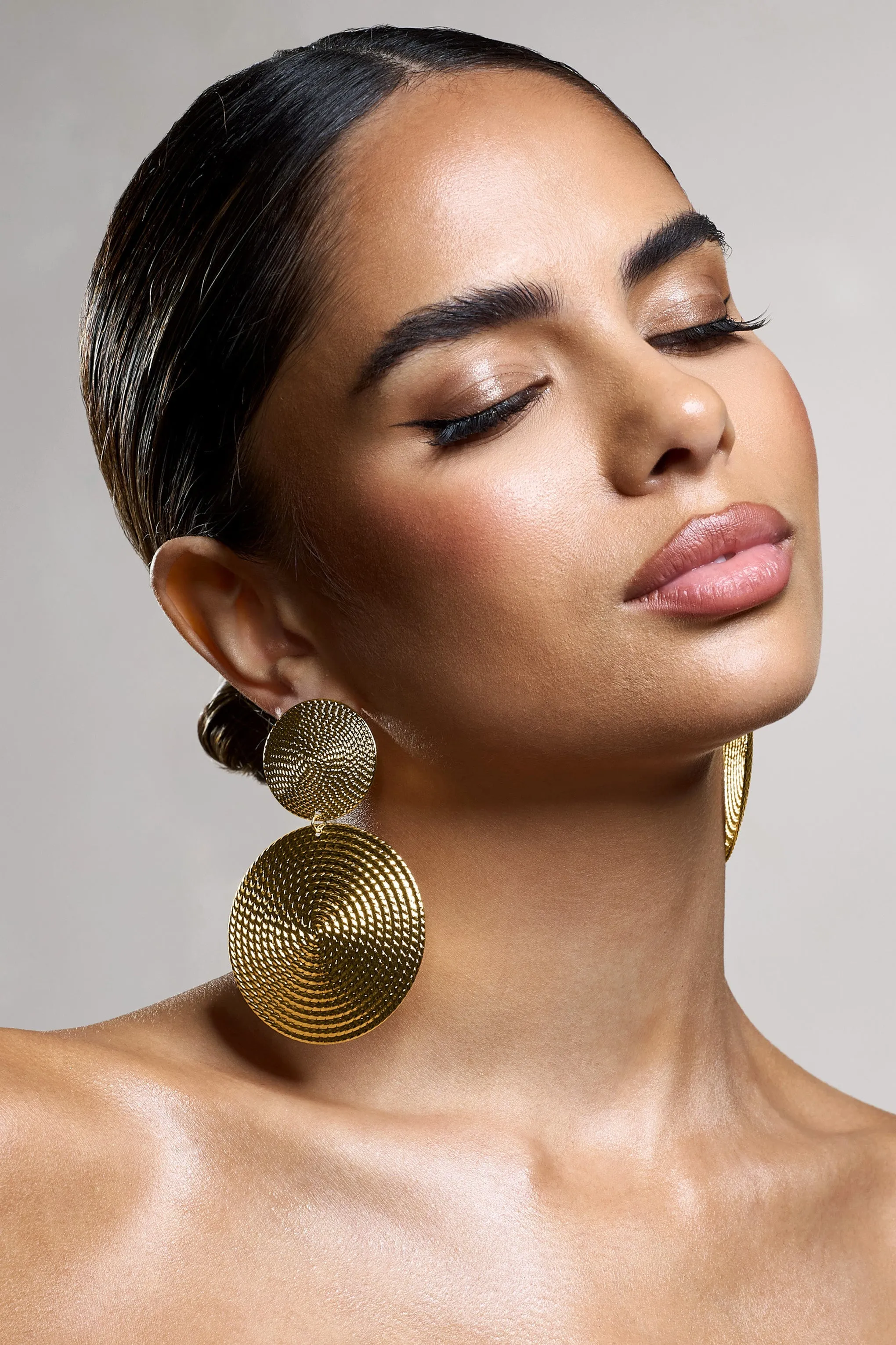 Tranquil | Gold Textured Disc Drop Earrings