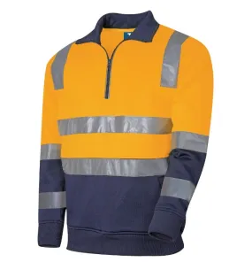 TRU WORKWEAR 1/4 Zip Fleece Jumper with Reflective Tape VIC Rail SP Orange