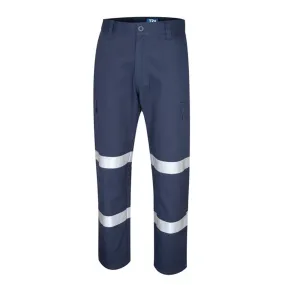 TRU WORKWEAR Heavy Weight Navy 100% Cotton Drill Cargo Trouser with 3M Bio-Motion Reflective Tape 320gsm