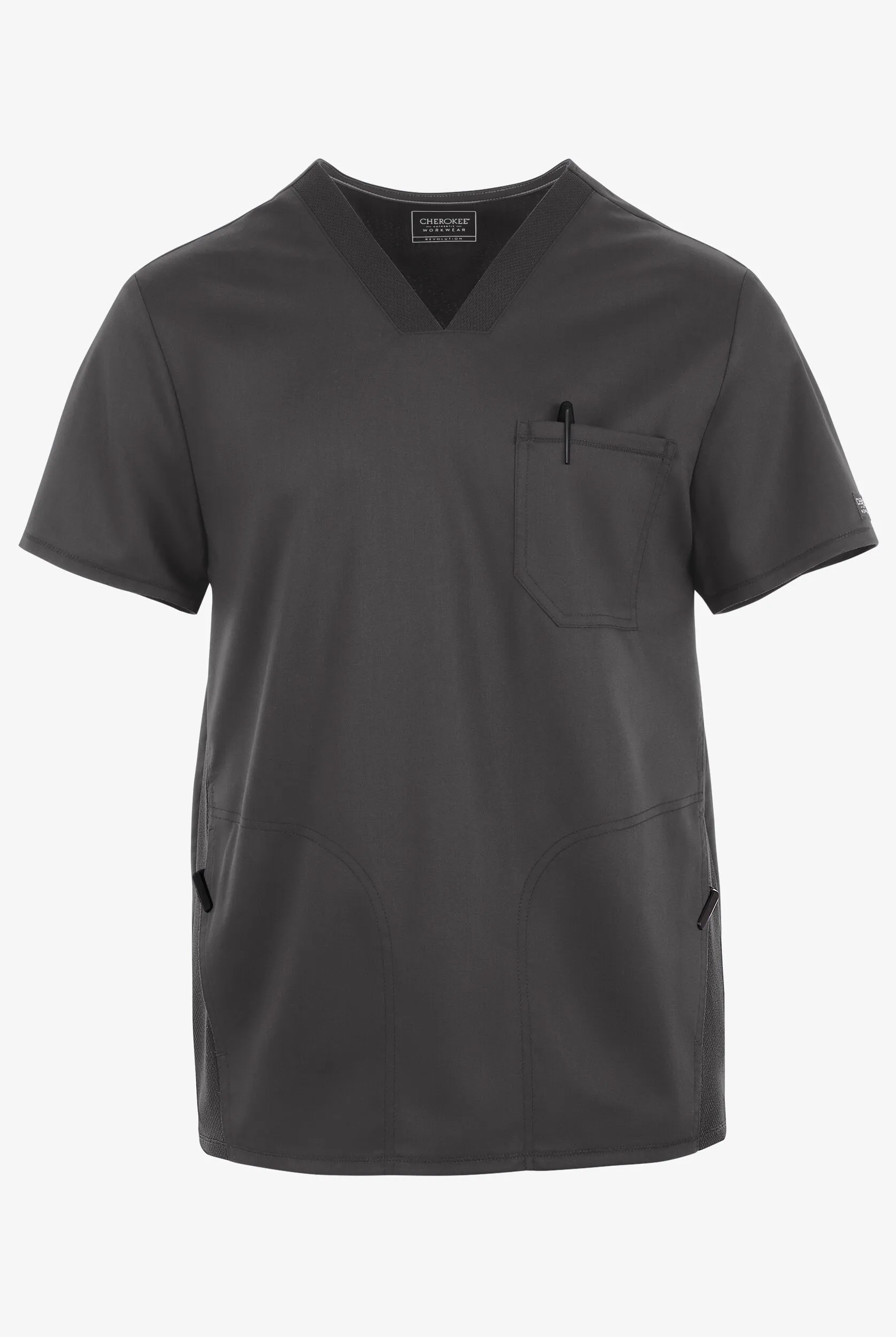 UA Exclusive Cherokee Workwear Revolution Men's 3-Pocket STRETCH Mesh Trim V-Neck Scrub Top