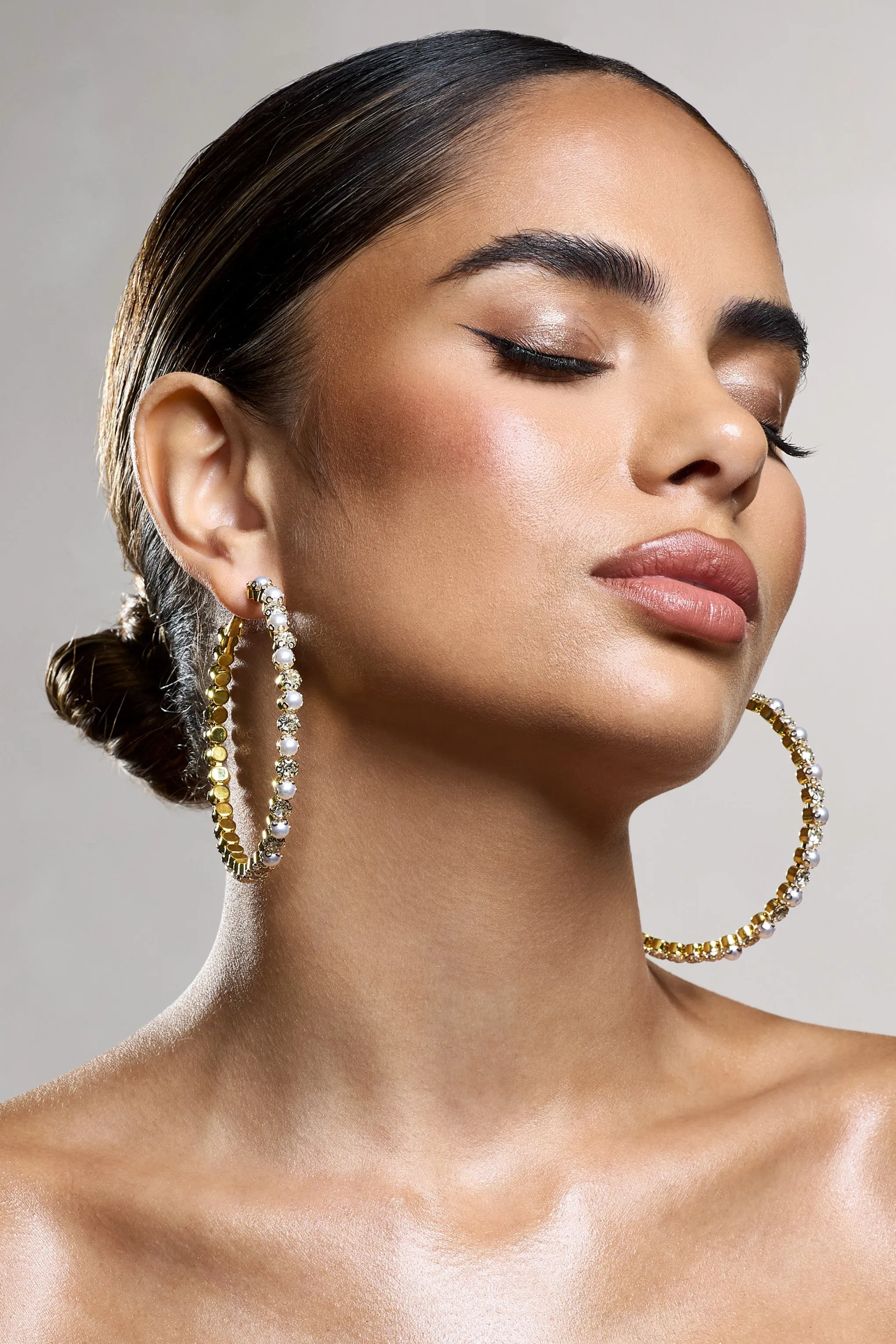 Uma | Gold Diamante Hoop Earrings