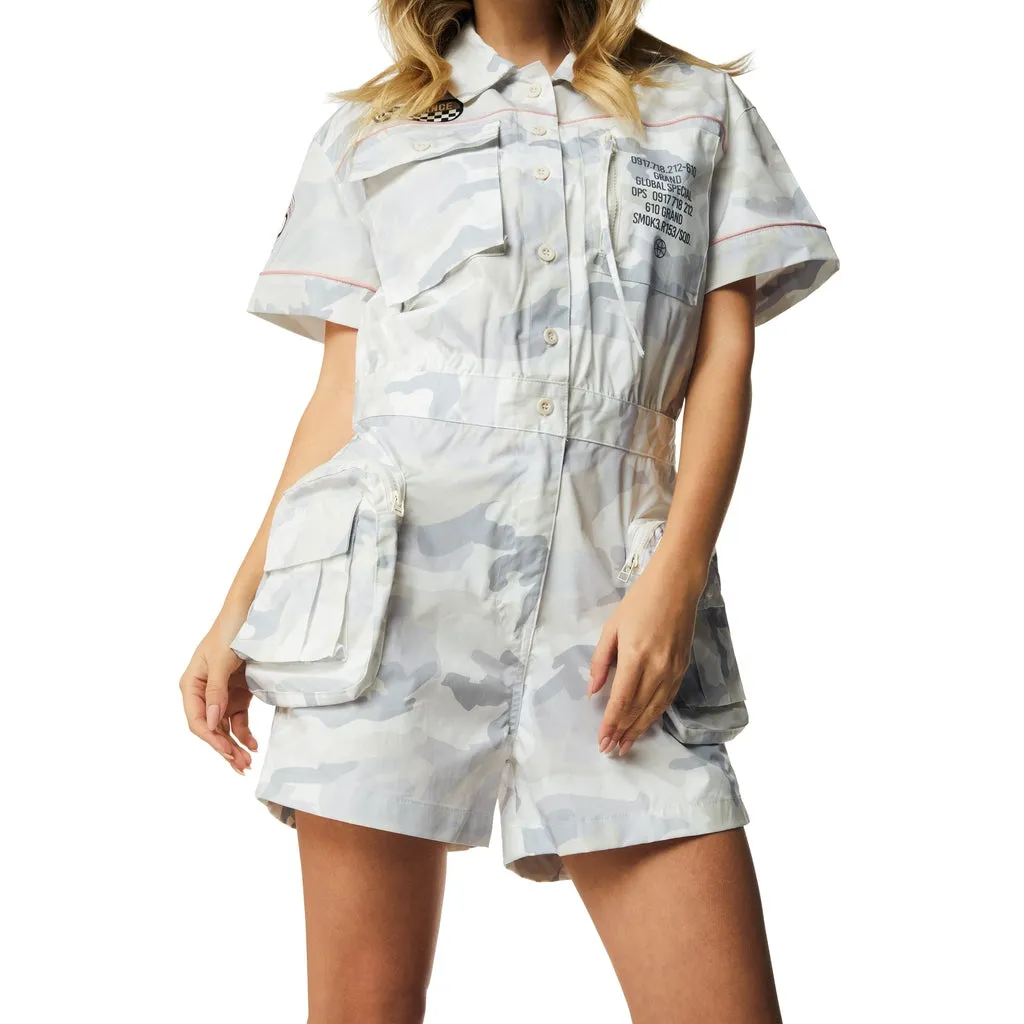 Utility Romper - Oatmeal Camo