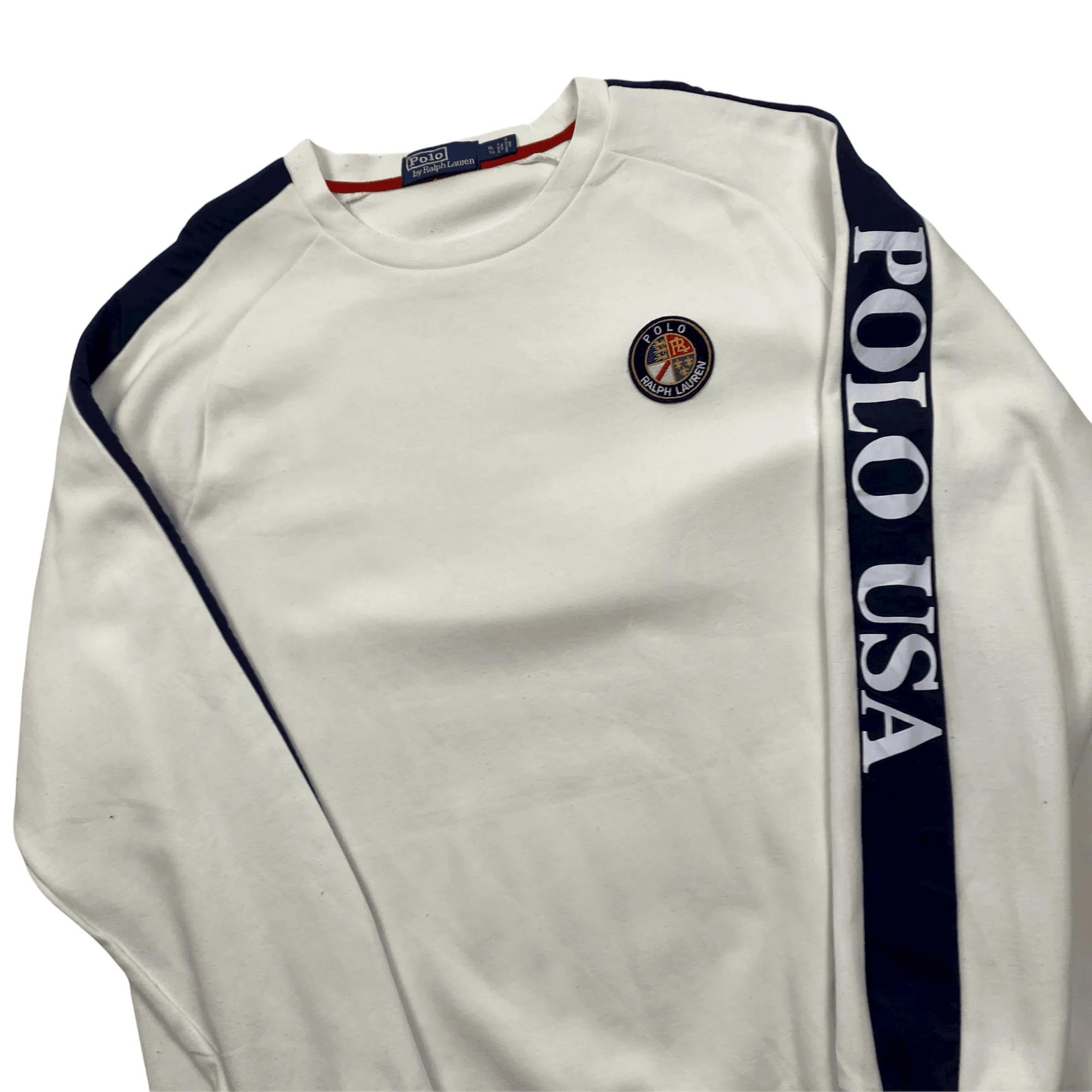 Vintage 90s White Polo Ralph Lauren Ski Crest Spell-Out Sweatshirt - Extra Large