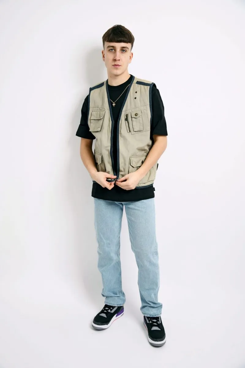 Vintage men cargo vest khaki