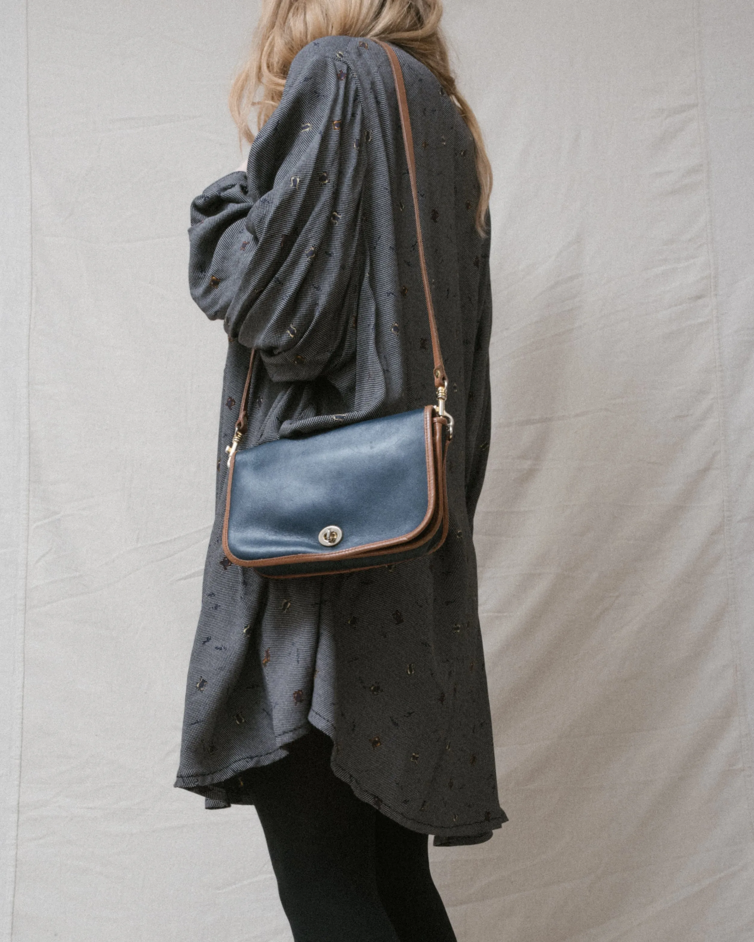 Vintage Navy + Tan Leather Bag