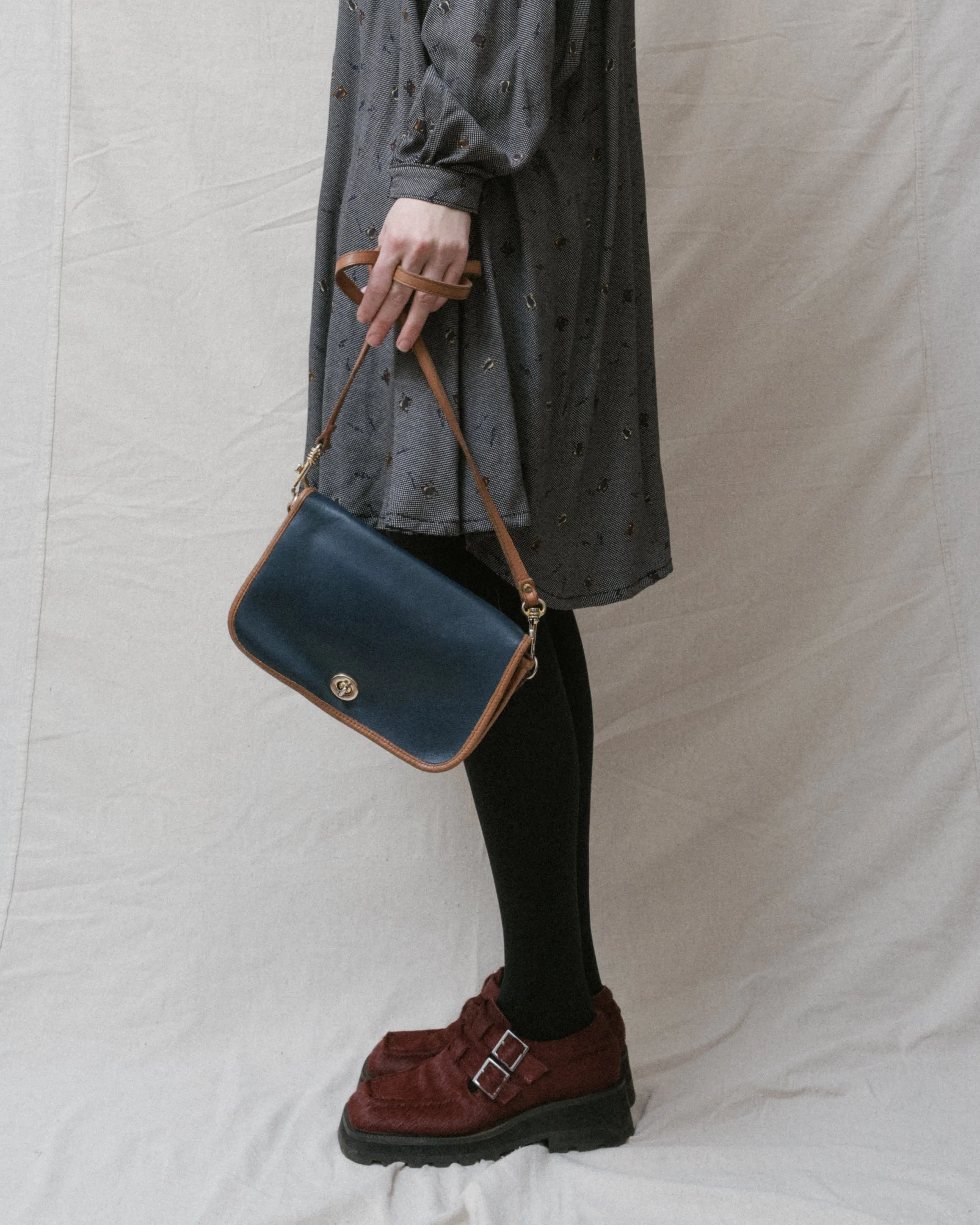 Vintage Navy + Tan Leather Bag