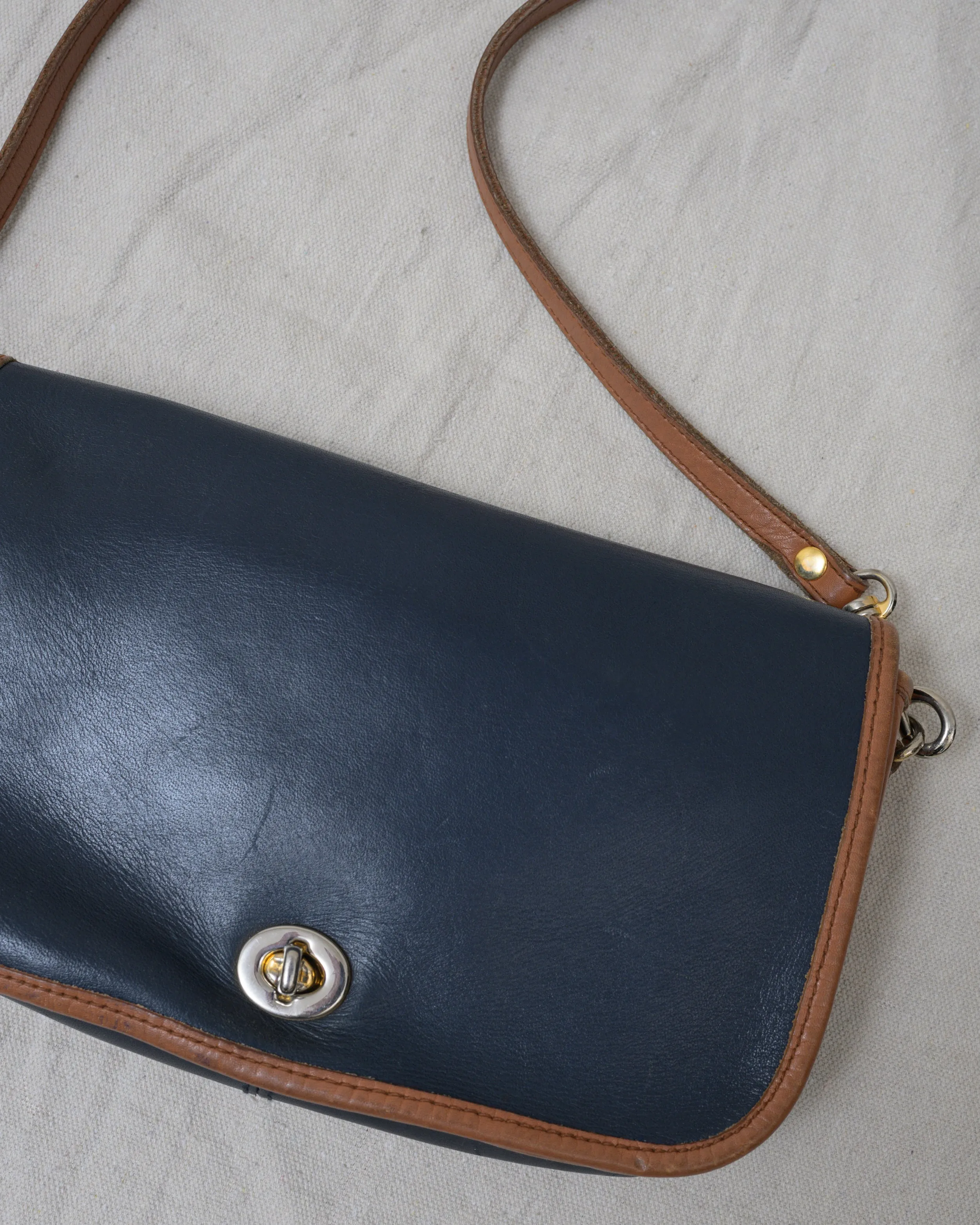 Vintage Navy + Tan Leather Bag