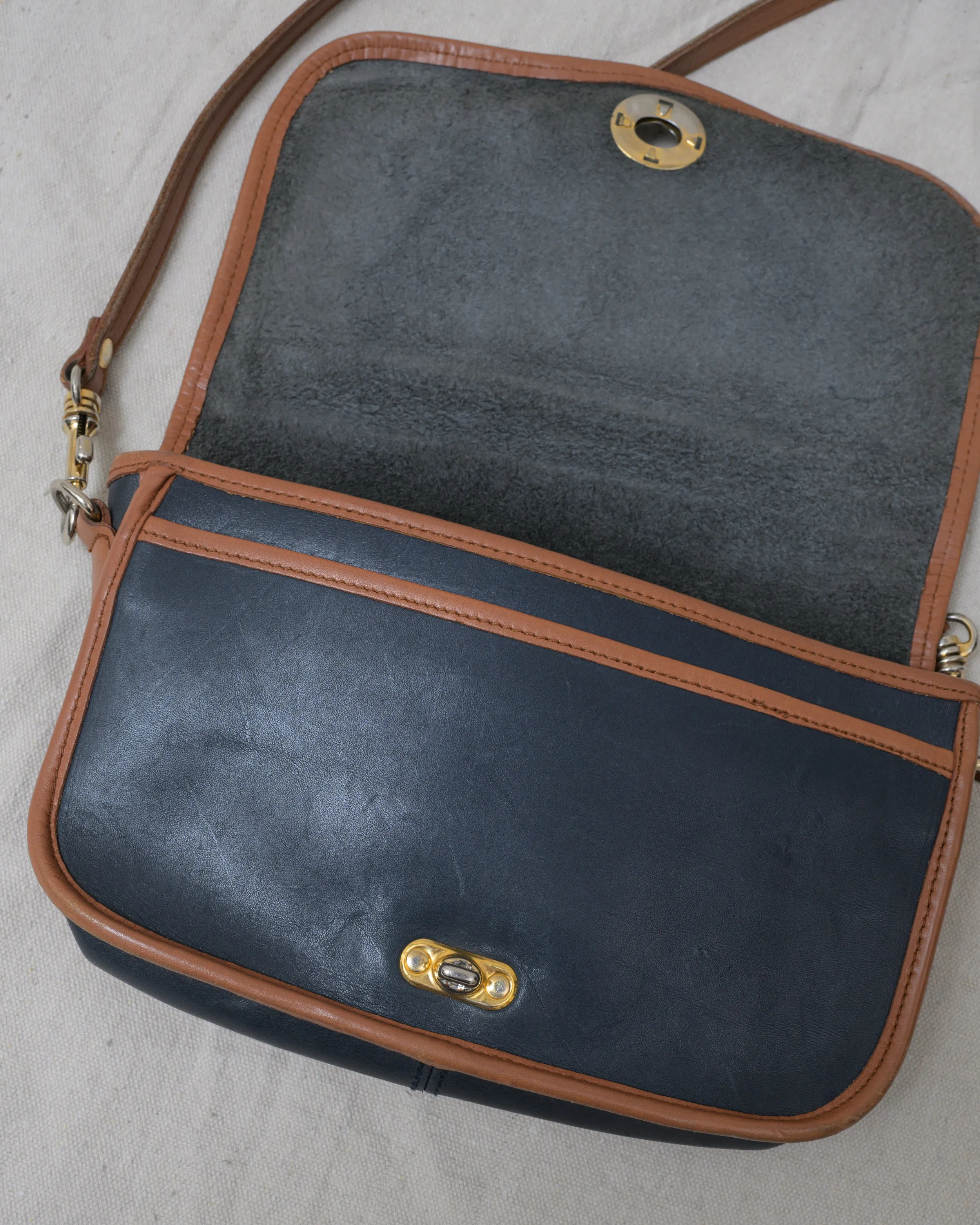 Vintage Navy + Tan Leather Bag