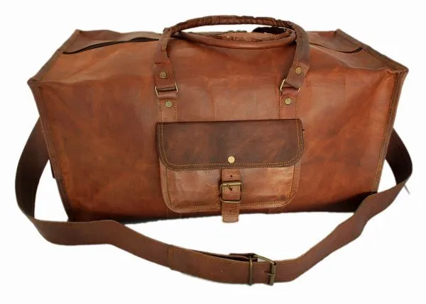 Vintage leather duffle bag sports style Square 24 inches