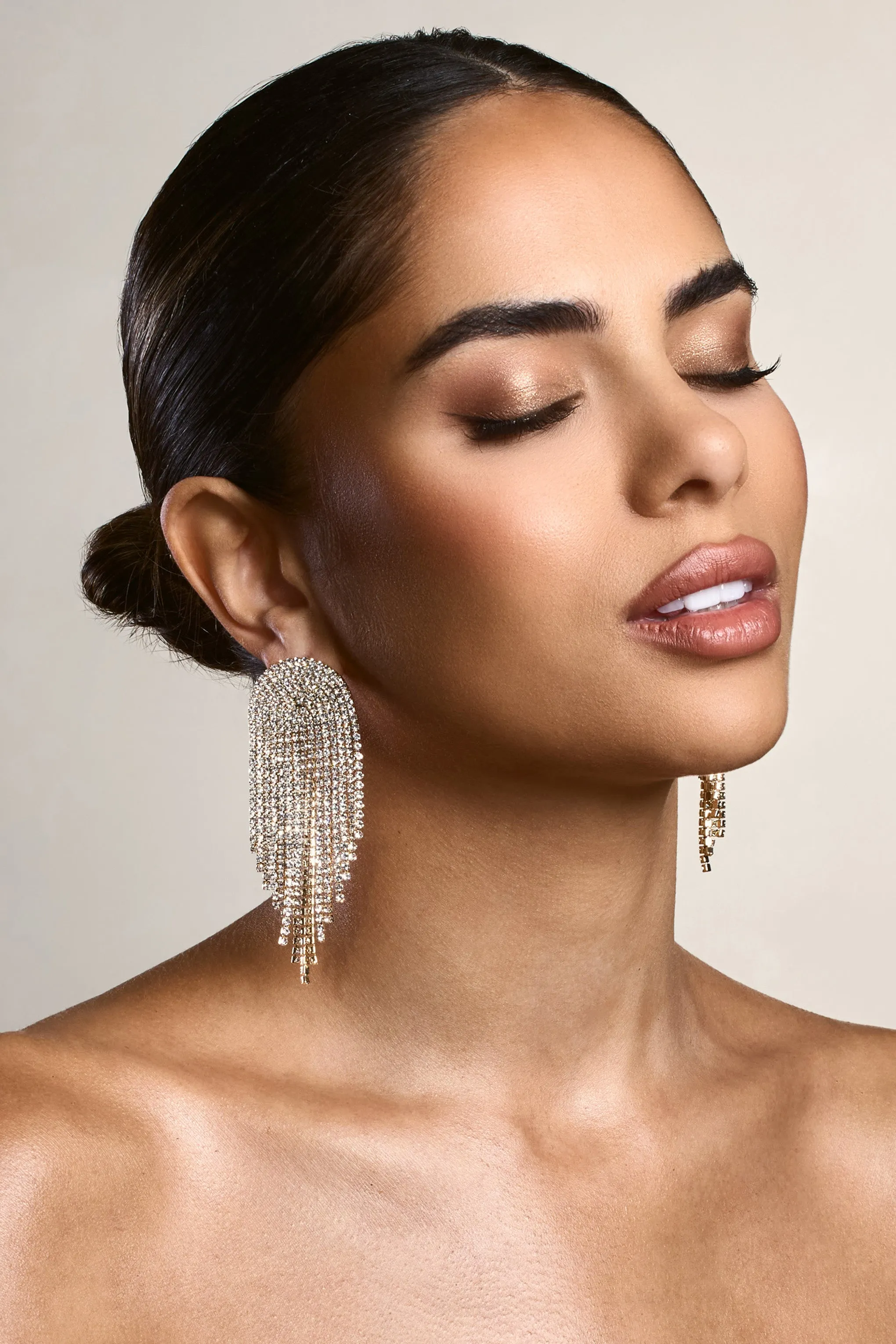 Waterfall | Gold Diamante Tassel Earrings