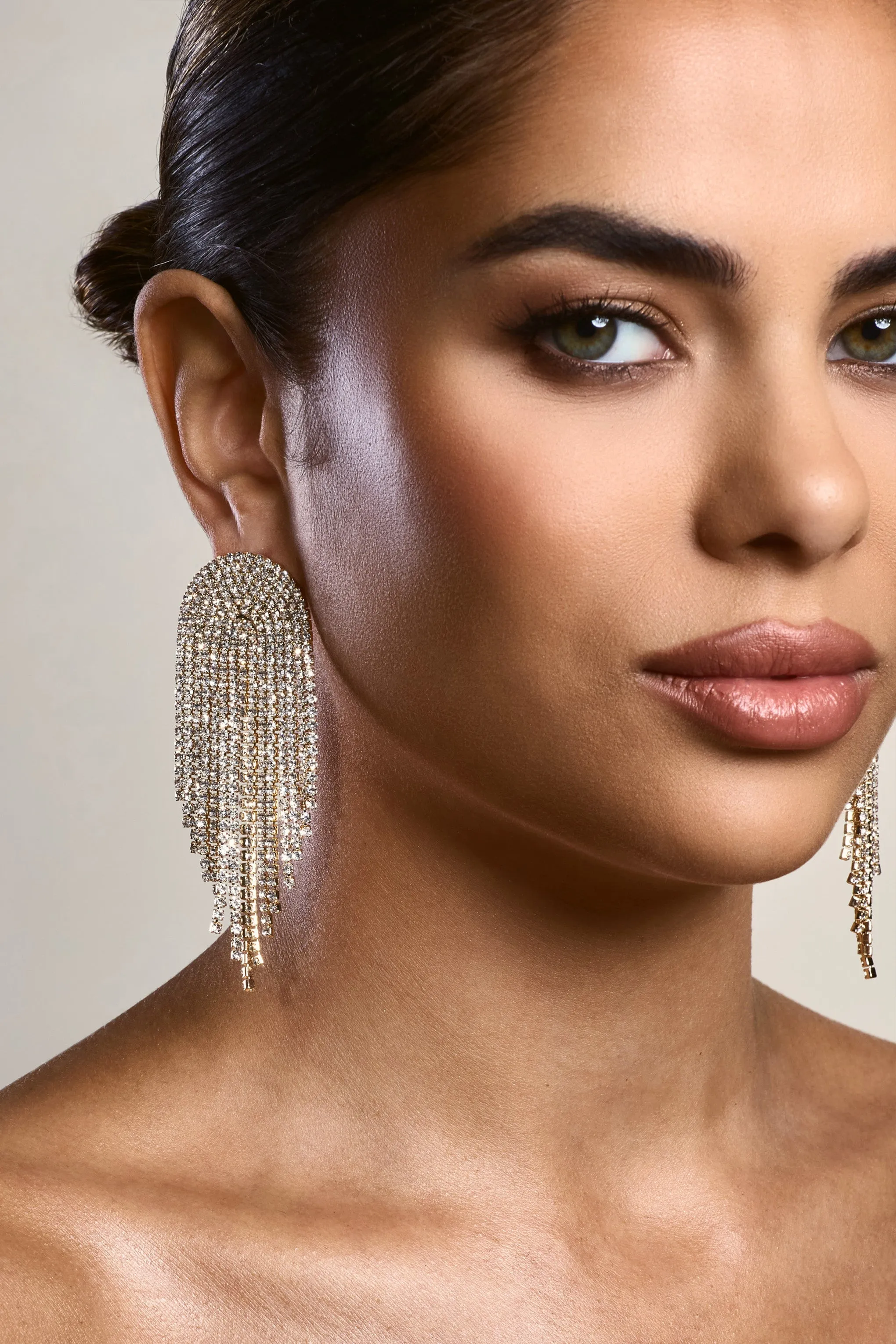 Waterfall | Gold Diamante Tassel Earrings