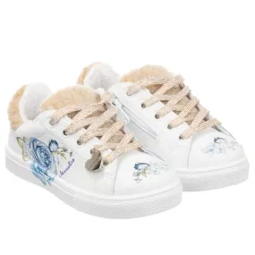 White & Blue Leather Trainers