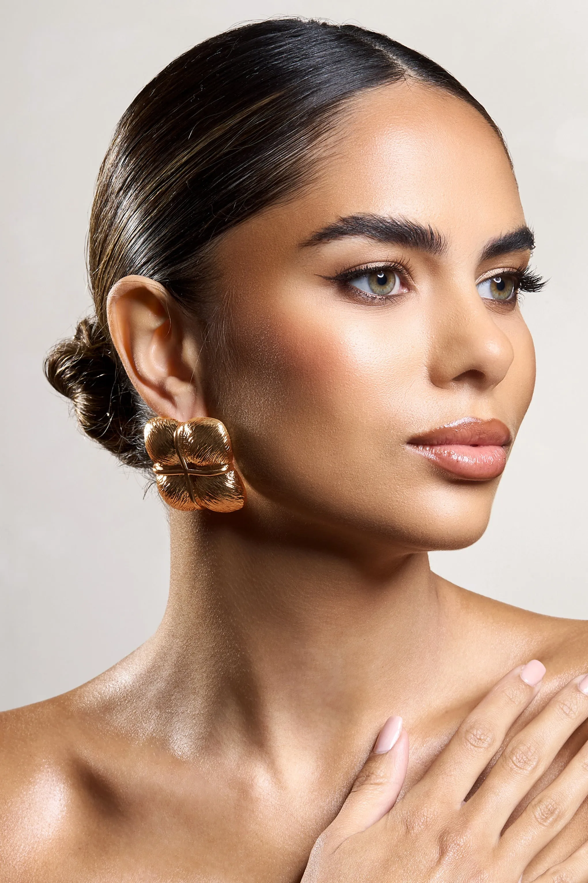 Winifred | Gold Textured Square Statement Earrings