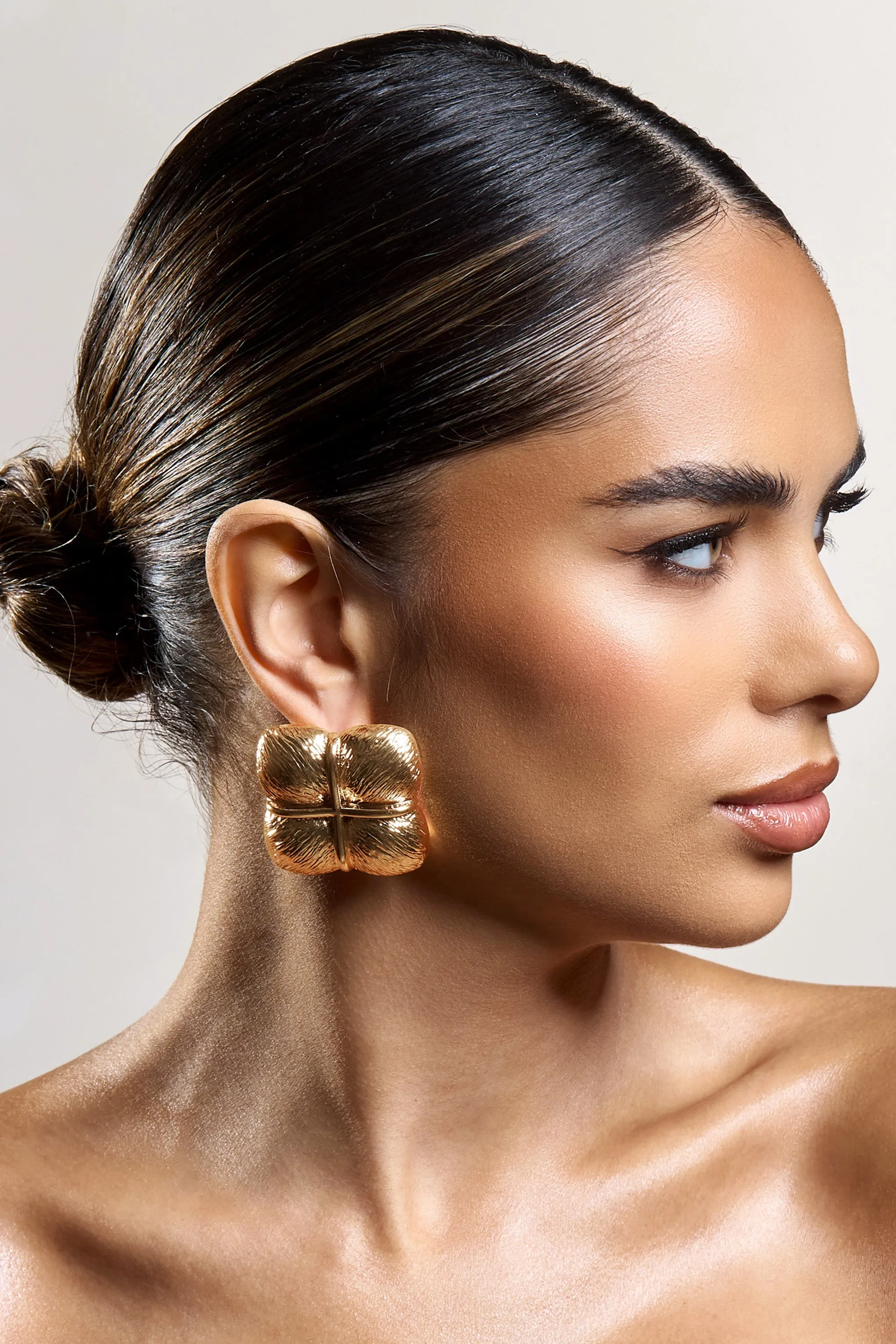 Winifred | Gold Textured Square Statement Earrings