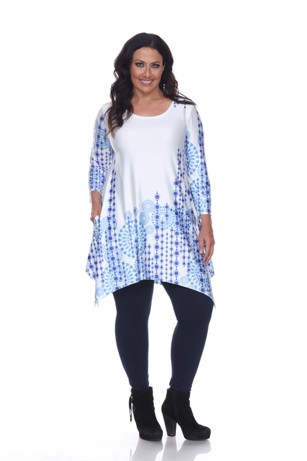 Women's 3/4 Sleeve Tunic Top With Asymmetric Hemline