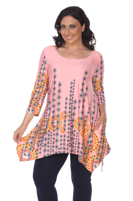 Women's 3/4 Sleeve Tunic Top With Asymmetric Hemline