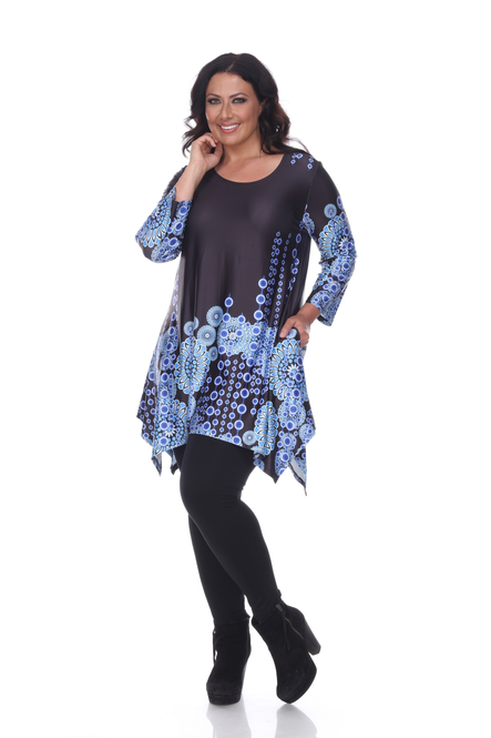 Women's 3/4 Sleeve Tunic Top With Asymmetric Hemline