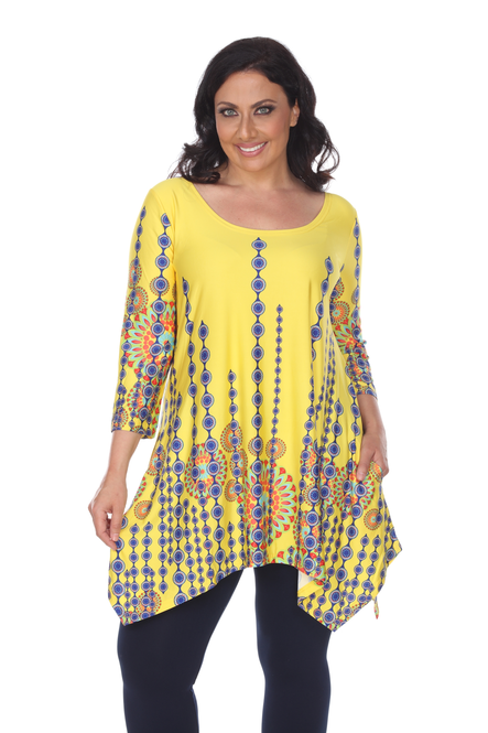 Women's 3/4 Sleeve Tunic Top With Asymmetric Hemline