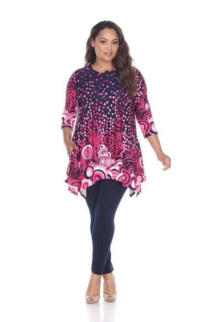 Women's Polka Dot Tunic Top With Asymmetric Hem