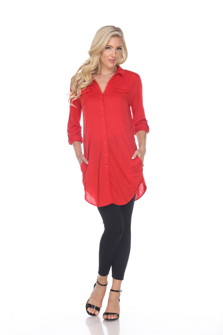 Women's Roll-up Sleeve Tunic Top