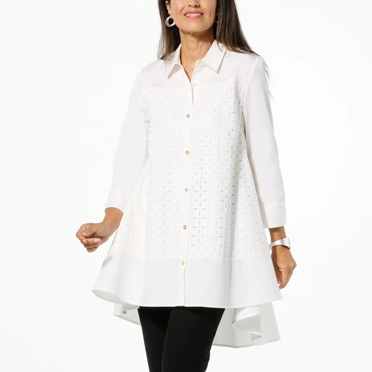      WynneCollection Eyelet Combo Drama Tunic     